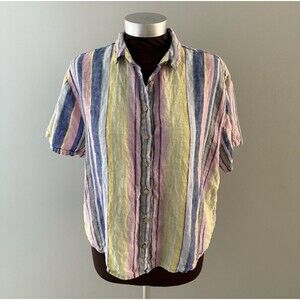 C&C California Top Size M Pastel Stripe Linen Coastal Boxy Oversized Lagenlook